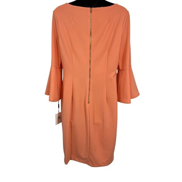 Calvin Klein Bell Sleeve Peach Dress Size 10 Women Sheath 3/4 Scoop Stretch New - Picture 5 of 9
